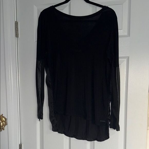 Tops - Elegant Black Women's Top - Leather Long Sleeve Shirt - Size Small